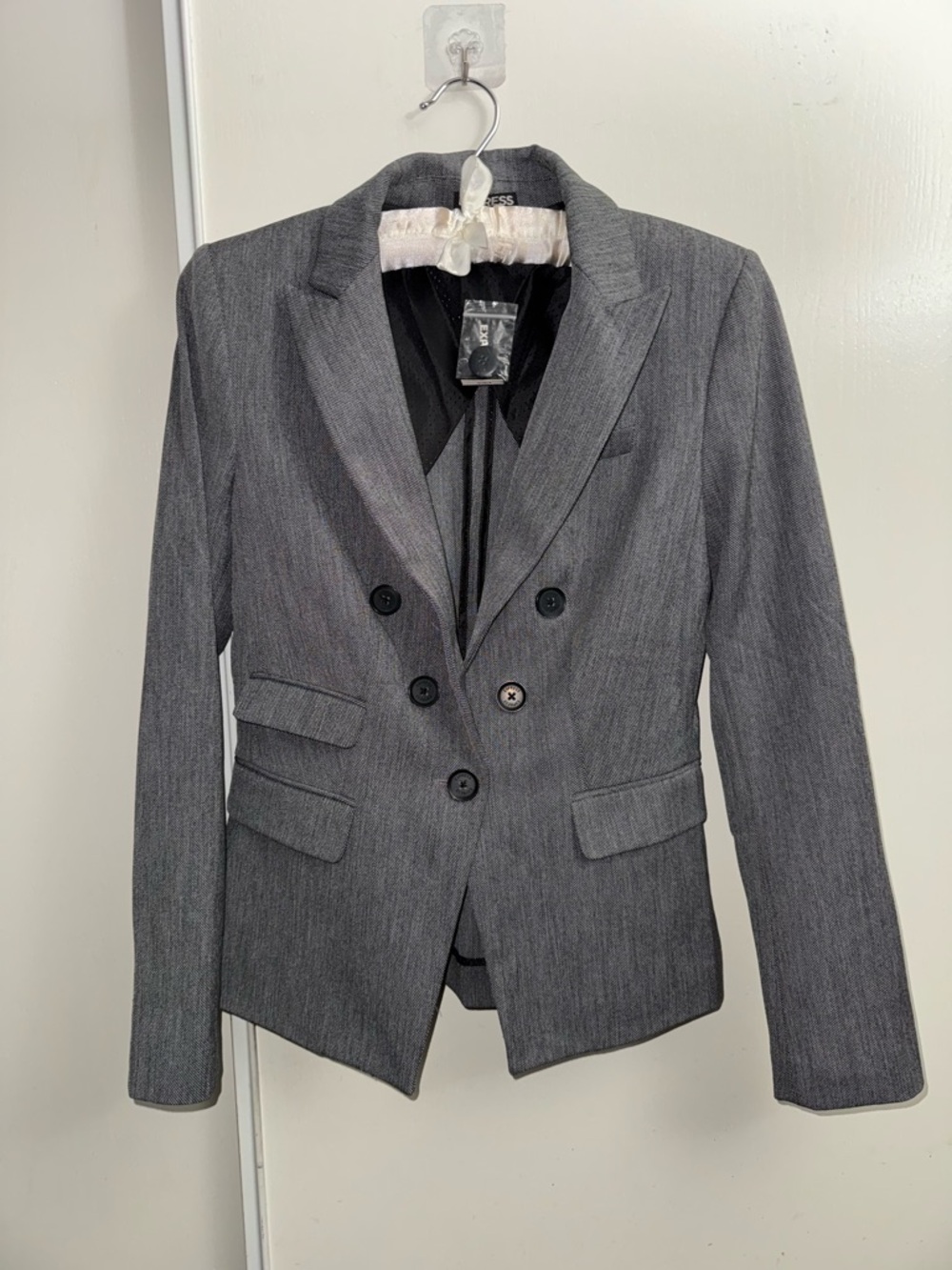 Express Women's Gray Double-Breasted Tailored Blazer